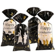 HIELLFQ 50 Pcs Graduation Goodie Bags Graduation Decorations 2025 Candy Cookie Bags Graduation Gifts Treat Bags for Grad Party Supplies black